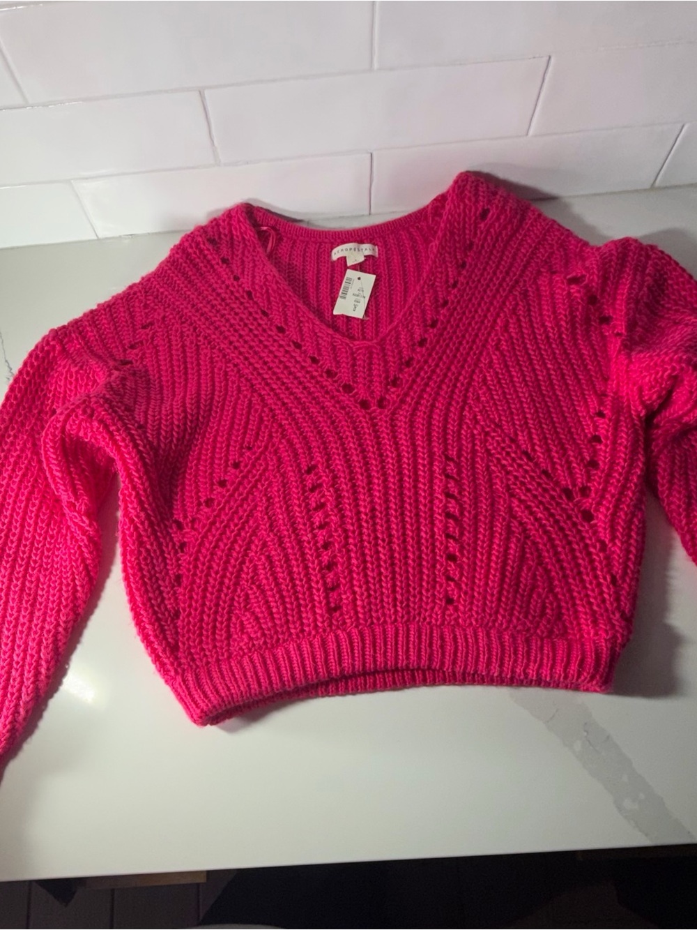 Aeropostale Hot Pink Chunky V-Neck Sweater